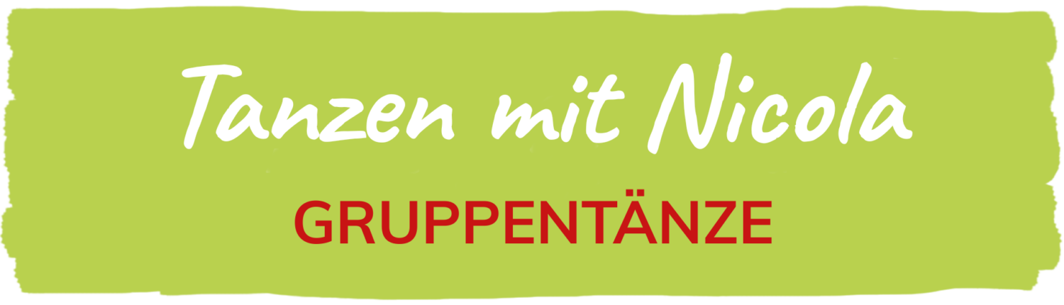 2026-Kopf-Gruppentänze-Neu Banner mit dem Titel Tanzen mit Nicola - Gruppentänze